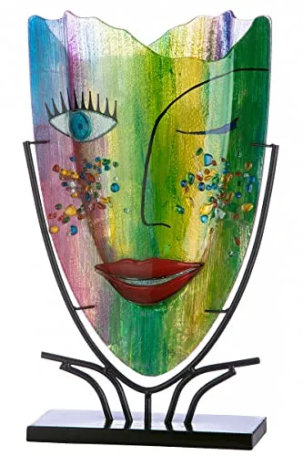 Glas Art Vase Dekovase Gesichtsvase aus Metallfuß
