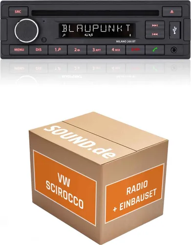 Autoradio Einbaupaket für Blaupunkt Milano 200 BT kompatibel mit VW Scirocco III Schwarz | Bluetooth USB