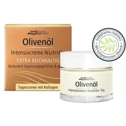 Olivenöl Intensivcreme Nutritiv Tagescreme - Medizinische Körperpflege für sehr trockene, reife Haut. Die reichhaltige Creme mit Olivenöl und Shea Butter unterstützt die Hautschutzbarriere und fördert die Elastizität.