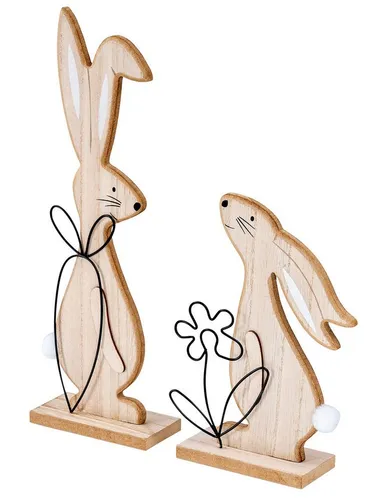 Levandeo® Osterhase, Osterhasen H19-30cm MDF Holz Natur Metall Ostern Tischdeko 2er Set