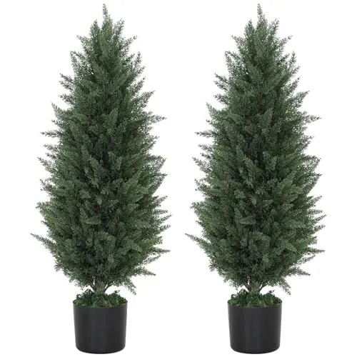 HOMCOM Künstliche Zypresse 2er-Set 90 cm - Künstliche Pflanzen für Innen- und Außenbereich, UV-beständig und pflegeleicht – ideal für eine lebendige Dekoration ohne Aufwand.