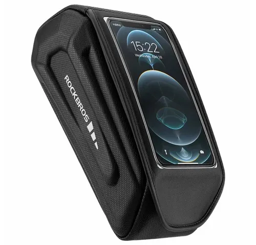 Wasserdichte Rahmen-Fahrradtasche mit Telefonabdeckung - Schwarz - Fahrradtaschen für sicheres Reisen, mit transparentem Telefonfenster für einfache Nutzung Ihres Handys während der Fahrt.