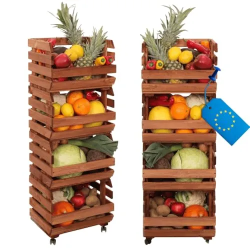 Modo24 RAWA Küchenregal Modular Holzregal auf Rollen - Praktisches und stilvolles **Küchenregal der Serie RAWA** – ein **stapelbares Modulsystem** aus **FSC-zertifiziertem Kiefernholz**, ideal für die flexible Nutzung in Küche oder Vorratsraum. Mit **360°-Rollen** für optimale Mobilität und **luftdurchlässiger Bauweise** für frische Lebensmittel.