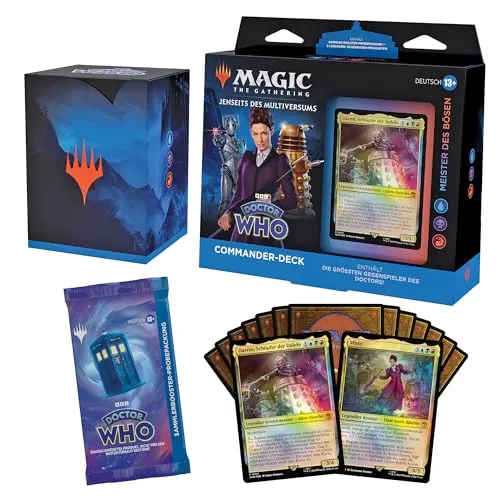 Magic: The Gathering Doctor Who Commander-Deck – Die Meister des Bösen (Deck mit 100 Karten, Sammler-Booster-Probepackung mit 2 Karten + Zubehör) (Deutsche Version)