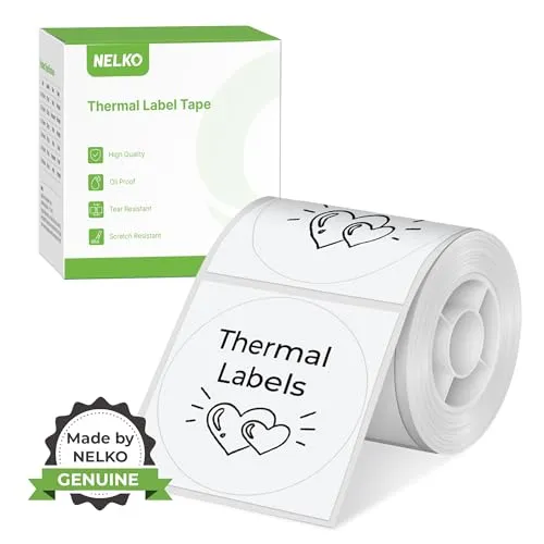 NELKO PM220 Etikettenhersteller-Band, angepasstes Etikettendruckpapier, 50x50 mm, Standard-laminiertes Büro-Etikettierband-Ersatz, Thermo-Etikettenband für Zuhause, Büro, 150 Etiketten/Rolle（weiß）
