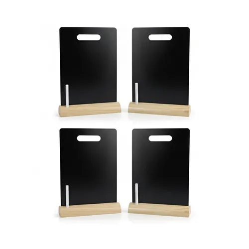 4x Tischaufsteller Kreidetafel DIN A4 mit Holzfuß mit Stift Doppelseitig Ständer