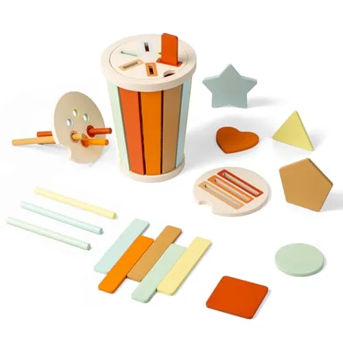 Smartwo Montessori Spielzeug zum Farbenlernen ab 1 Jahr, Sortierspiel ab 2 Jahre, Lernspielzeug fördert Feinmotorik, Holzspielzeug für Baby ab 12 Monate, Geburtstagsgeschenk Mädchen & Jungen