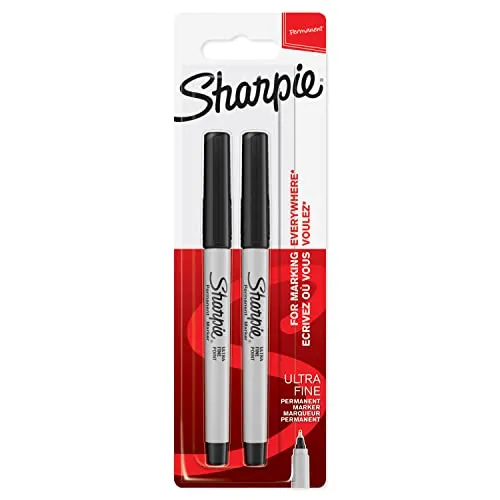 Sharpie Permanentmarker ultradünne Spitze schwarz 2er-Packung - Hauchdünne Spitze für präzise Striche, schnelle Trocknung und wasserfeste Tinte