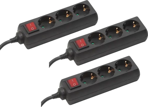 Meister Steckdosenleiste 3-fach 3er-Set 1,4 m Kabel schwarz IP20 Innenbereich