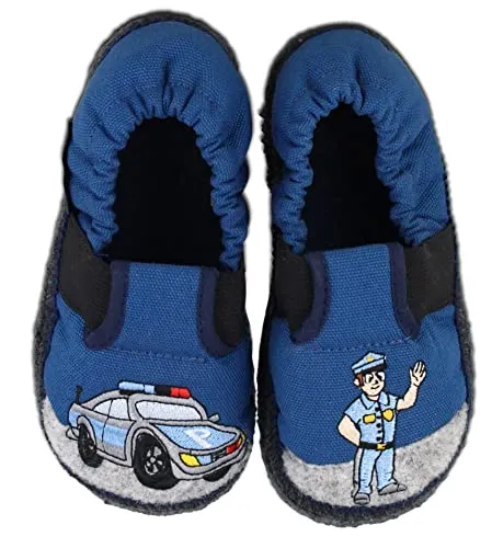 Beck Mädchen Polizei Hüttenschuhe, Blau, 27 EU - Hausschuhe aus 100% Baumwolle mit Gummi-Sohle, ideal für gemütliche Stunden zu Hause und ein cooler Polizei-Look für kleine Entdecker.