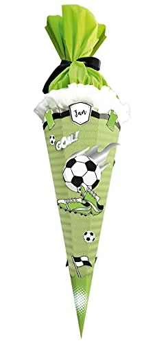 Ursus 9870019 - Schultüten-Bastelset Easy Line Fußball hellgrün, 6-eckig, aus vorgestanzter 3D-Colorwellpappe 260 g/qm, 68 cm, Durchmesser ca. 20 cm, zum Basteln einer individuellen Zuckertüte