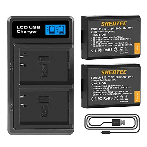 2X Shentec Batería LP-E10 1600mAh para Canon EOS Rebel T3 T5 T6 Kiss Kiss X50 X70 1100d EOS EOS 1200D EOS 1300D EOS 4000D EOS 3000D EOS 2000D