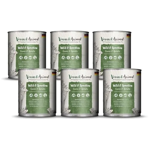 Venandi - Premium Nassfutter für Katzen - Wild und Sprotten, 6 x 800g (6er Pack), getreidefrei mit extra viel Fleisch