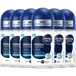 NIVEA Deodorant Men Derma Control Defend Roll-On 6 x 50ml - NIVEA MEN Derma Control Defend Deo Roll-On bietet langanhaltenden Schutz vor Geruch und Schweiß. Die sanfte Formel mit Hyaluron sorgt für eine angenehme Hautpflege ohne Ethylalkohol. Ideal für empfindliche Haut.
