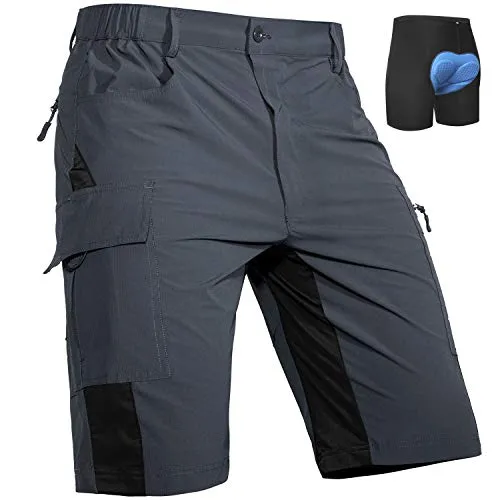 Cycorld MTB Hose Herren Radhose, Schnelltrocknend MTB Shorts mit Sitzpolster, Elastische Farradhose Outdoor Sport Mountainbike Hose Herren (Neu Grau mit Unterwäsche, XL)