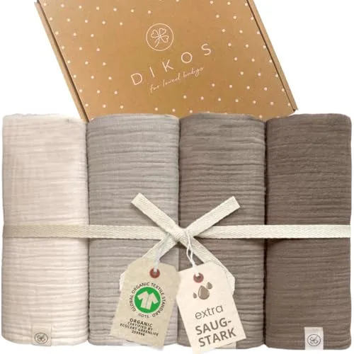 DIKOS® Baby Mulltücher 4er Set – Saugstarke Bio-Baumwolle von DIKOS