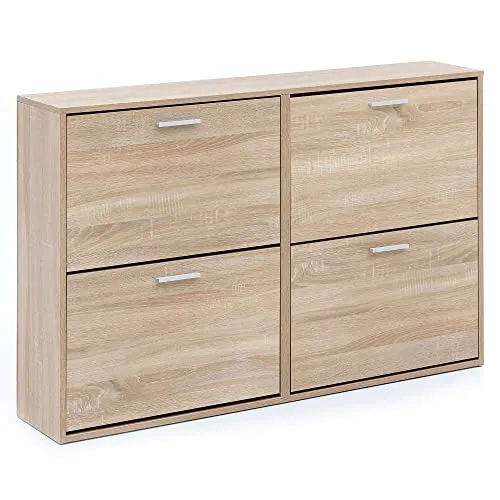 Schuhschrank WL5.828 Modern 120 x 81 x 24 cm Holz Schuhregal Sonoma 4 Fächer | Schuhkommode Flurschrank mit Ablage | Design Schuhkipper Schuhaufbewahrung | Flurkommode für Schuhe Hoch