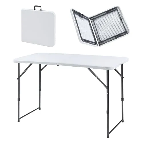 [en.casa] Höhenverstellbarer Klapptisch Adelfia in weiß von en.casa