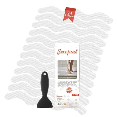 Secopad 24 Stück Anti-Rutsch Aufkleber für Badewanne & Dusche, Anti Rutsch Badewanne Sticker mit Kunststoff Schaber, Antirutsch Streifen, Selbstklebend, Transparent