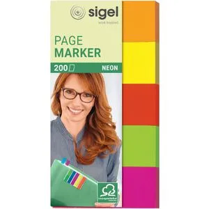 Sigel Haftmarker Page Marker, HN650, Neon, Papier, beschriftbar, 5 x 40 Streifen, Neonfarben