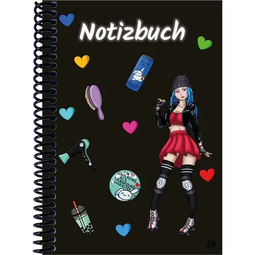 E & Z A 5 Notizbuch Manga Enora, schwarz, bla (A5, Blanko) (40664326)