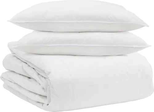 vidaXL Bettdecke mit Kissen Set 3-teilig Weiß Daunen - Bettdecken-Set aus weicher Baumwolle mit hochwertigen Daunen und Federn für kuscheligen Komfort. Ideal für Frühling und Herbst, pflegeleicht und maschinenwaschbar.