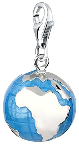 Nenalina Globus Karabiner Charm Anhänger - Clasp Charms für Damen aus hochwertigem 925 Sterling Silber, ideal für vielseitige Kombinationsmöglichkeiten und als Geschenk zu besonderen Anlässen.