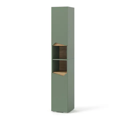 Vicco Hochschrank Marelle, Grün/Artisan, 30 x 180 cm - Moderner Hochschrank mit 2 Türen und offenen Fächern, ideal für platzsparende Aufbewahrung und stilvolle Raumgestaltung.