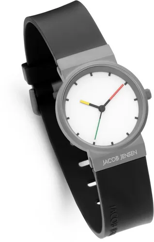 Jacob Jensen Damen-Uhren Analog Quarz Schwarz 32020798 - Elegante Armbanduhr für Damen mit 29 mm Titan-Gehäuse, allergikerfreundlichem Kautschukarmband und Saphirglas. Wasserdicht bis 30 m, ideal für den Alltag.