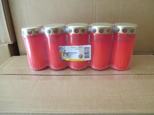 Grablichter-Wachsbrenner 3 Tagebrenner + Golddeckel – rot - 5 Stueck Bolsius