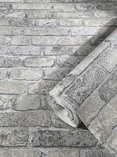 marburg Steintapete Grau Backstein Ziegelstein 3D Effekt für Schlafzimmer Wohnzimmer oder Küche Tapete Steinoptik 10,05m x 0,53m 58411