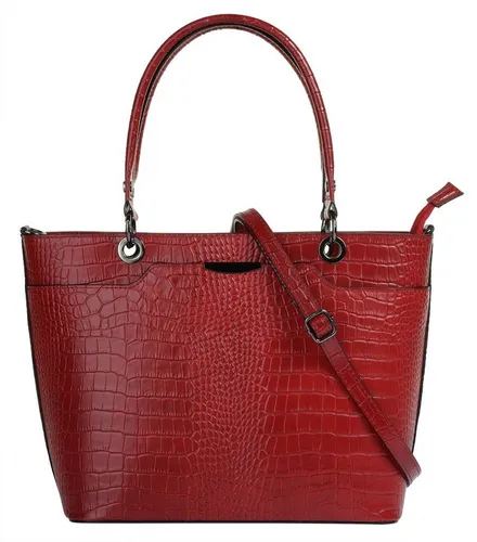 Henkeltasche CLUTY - Elegante Damen Handtasche aus Leder - Handtaschen aus 100% Rindleder mit modischem Croco-Look, Made in Italy. Praktische Innentaschen für optimale Organisation und Bodennieten für sicheren Stand.
