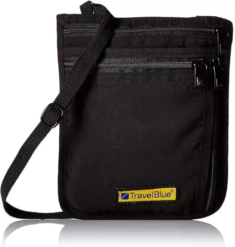 Travel Blue Ultra Slim Brusttasche Herren Damen, Reisepass Organizer, 100% Polyester, Verstellbarer Tragegurt, Leichtes und Atmungsaktives Material, 3 Reißverschlusstaschen für Reisen