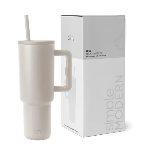 Simple Modern Becher mit Griff und Trinkhalm | 1180ml Edelstahl Thermobecher - Thermostassen & -becher mit doppelter Wandisolierung, hält Getränke stundenlang heiß oder kalt – ideal für unterwegs und perfekt als Geschenk.