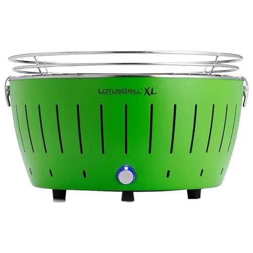 LotusGrill XL Limettengrün G435 - Rauchfreier Tischgrill mit USB-Anschluss - Grillsystem für Balkon und Camping: In nur 4 Minuten einsatzbereit, mit geringer Rauchentwicklung und sicherer doppelter Außenschale für unbeschwertes Grillvergnügen.
