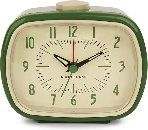 Kikkerland Retro Alarm Clock - Green AC08-G-EU - Wecker mit charmantem Retro-Design, leuchtendem Ziffernblatt und großen, gut lesbaren Zahlen für eine einfache Zeitablesung.