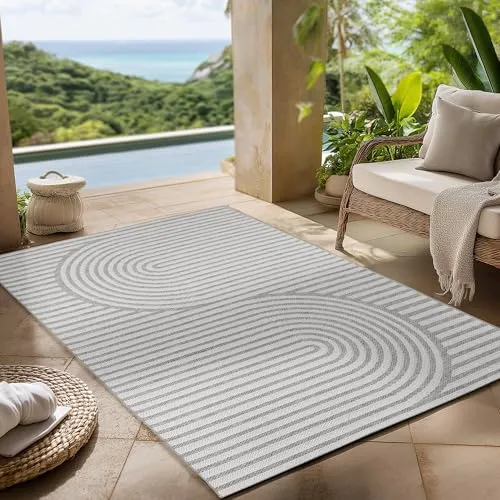 Carpettex Outdoor Teppich wetterfest Grau 240x340 cm, UV-beständig, ideal für Küche, Balkon, Terrasse, Garten auch Wohnzimmer und Esszimmer, Skandinavisches Boho-Design, Pflegeleicht