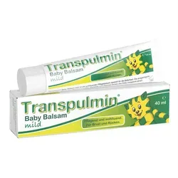 Transpulmin Baby Balsam Mild 40 ML - Arzneimittel für sanfte Pflege von Babys ab 3 Monaten. Mit ätherischen Ölen von Lavendel, Sternanis und Thymian fördert es das Wohlbefinden und erleichtert die Atmung, ideal bei Erkältungsgefahr.