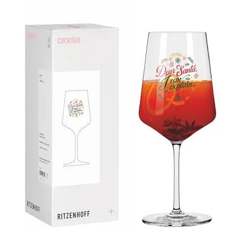 RITZENHOFF 8211007 Cocktailglas 500 ml, Serie Weihnachten – mit festlichem Design in Rot, Grün und edlem Goldakzent – Made in Germany