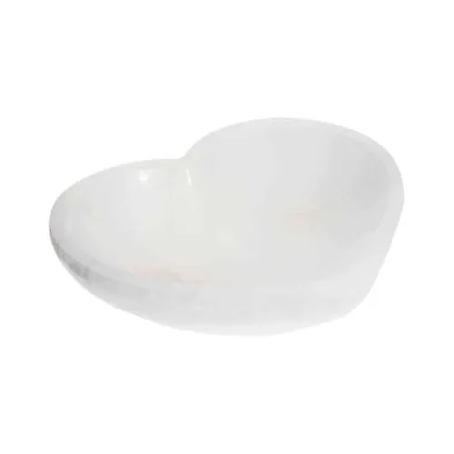 NKlaus Selenit Herzschale 12x11 cm – Handgefertigte Schale aus Naturstein für Schmuck, Heilsteine & spirituelle Deko, liebevolles Geschenk 16616