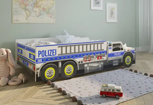 Kids Collective Autobett Polizei Kinderbett 80x160 - Betten für Kinder mit Rausfallschutz, stabil und sicher, ideal für kleine Sheriffs und abenteuerlustige Träumer.