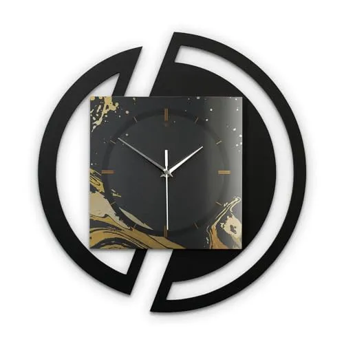 Kreative Feder Runde 3D Designer-Wanduhr Golden Liquid - Luxuriöse Wanduhr im modernen Metallic-Look, flüsterleises Uhrwerk für eine ruhige Umgebung, ideal für Wohnzimmer, Büro und mehr.