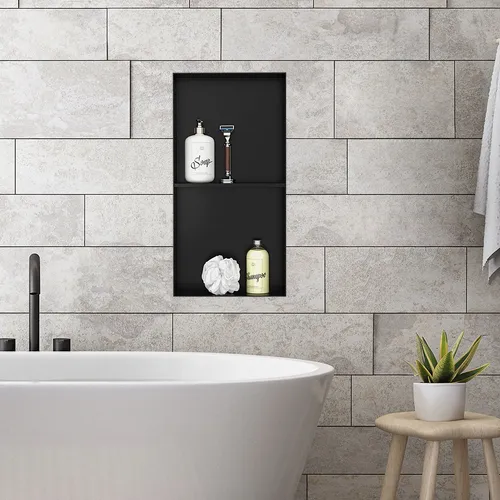 LuxeBath Duschwand Wandnische aus Edelstahl – Flexibler Einbau in Schwarz - Duschwände aus Edelstahl, ideal für moderne Badezimmer. Die randlose, befliesbare Nische bietet eine elegante Lösung für Ihre Dusche.