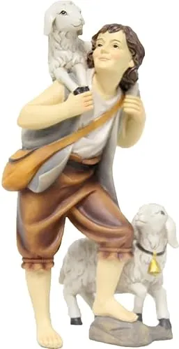 FADEDA Hirte mit Schafen/Höhe:9 cm/handbemalt/detailgetreue Krippen Figuren - Weihnachten Tisch Dekoration Krippe Zubehör