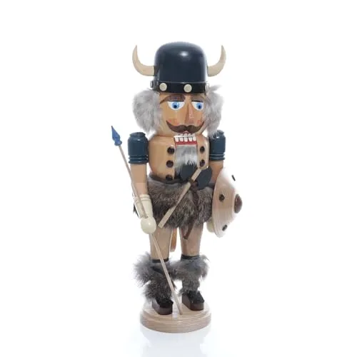 Rudolphs Schatzkiste Nußknacker Wikinger mit Schild - 38 cm - Weihnachtliche Nussknackerfiguren, handgefertigt aus edlen Holzarten aus dem Erzgebirge, ideal für eine festliche Winterdekoration. Ein einzigartiges Kunstwerk, das jede Nuss knackt!