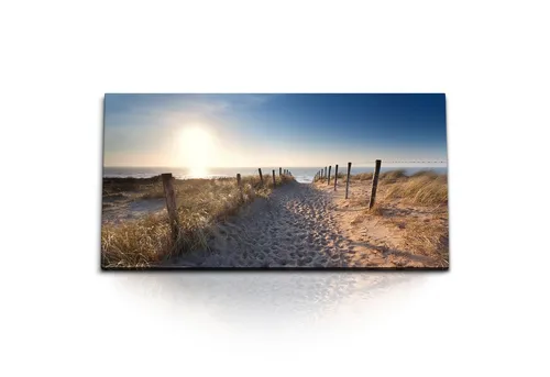 Sinus Art Leinwandbild Kunstdruck Bilder 120x60cm Nordsee Deutschland Meer Sandstrand Sonnenu, (1 St)