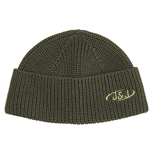 Herren Jack & Jones Gerippte Mütze | Kurze Winter Beanie Kopfbedeckung | Hipster Recycelt JACAIR, Größen:One Size, Farben:Dunkelgrün
