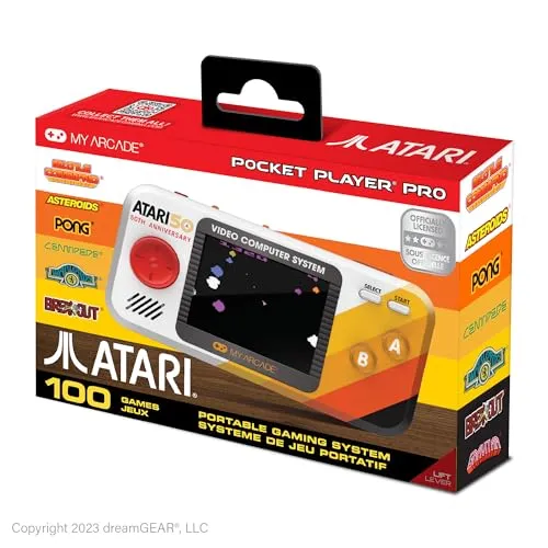 ATARI POCKET PLAYER PRO - Konsolen mit 100 integrierten Spielen, darunter Klassiker wie PONG® und Asteroids®. Genießen Sie nostalgisches Gaming auf einem 2.75'' Farbdisplay!