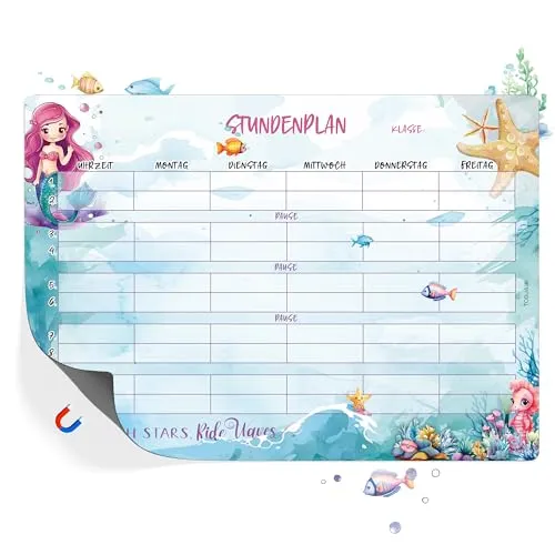 TOBJA Meerjungfrau Stundenplan abwischbar für Grundschule DIN A4 Magnettafel | Stundenplan magnetisch | 1 Klasse Geschenk Mädchen (magnetisch ohne Stift)