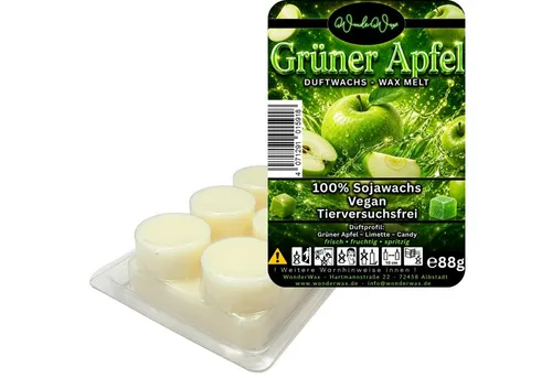 WonderWax Duftwachs WonderWax® Duftriegel 6 x Duftwachs Kreise Weiß, 100% Sojawachs (Grüner Apfel), Duftrichtung: Grüner Apfel